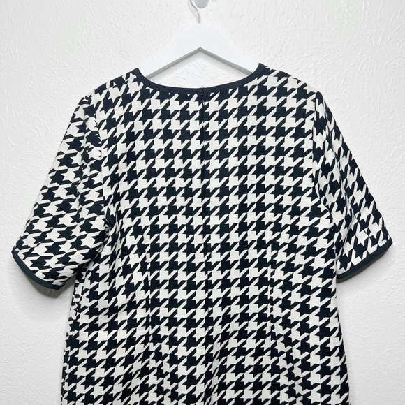 WORTH Houndstooth Wool Flannel Short Sleeve Shift Dress Mod Dark Academia Sz 16 - Picture 6 of 8